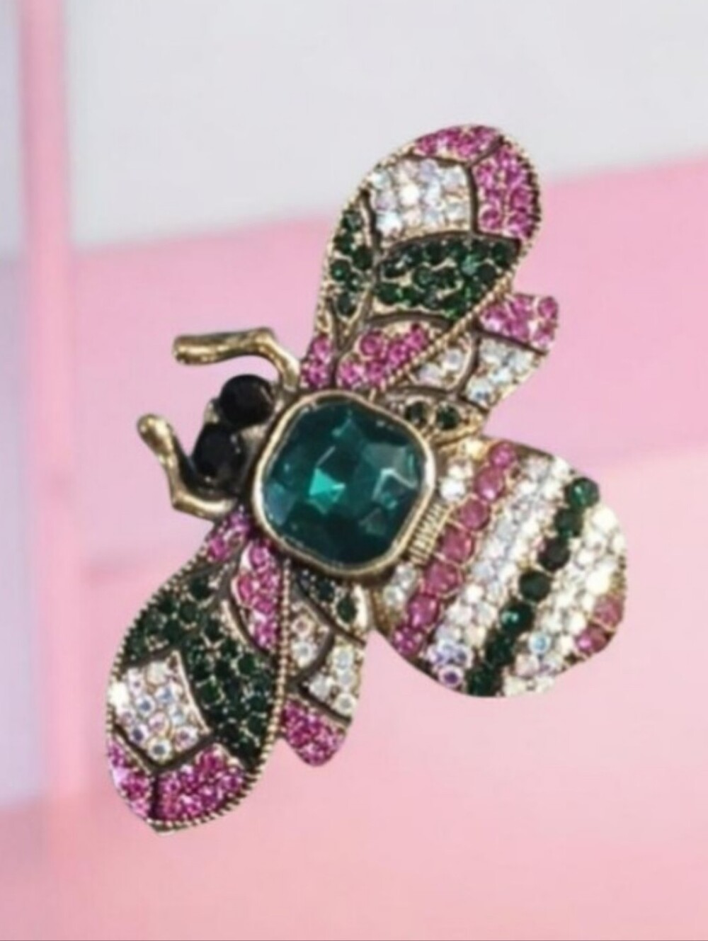 Emerald & Pink Crystal Bee Brooch - Picture 4 of 4